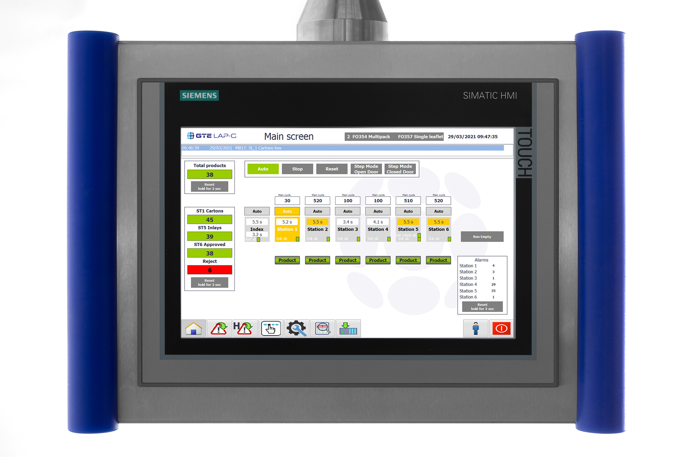 LAP-C Cartoning Machine - HMI screen